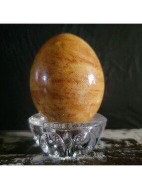 Vintage Genuine Brown Alabaster Hand-Carved Egg Made In Italy